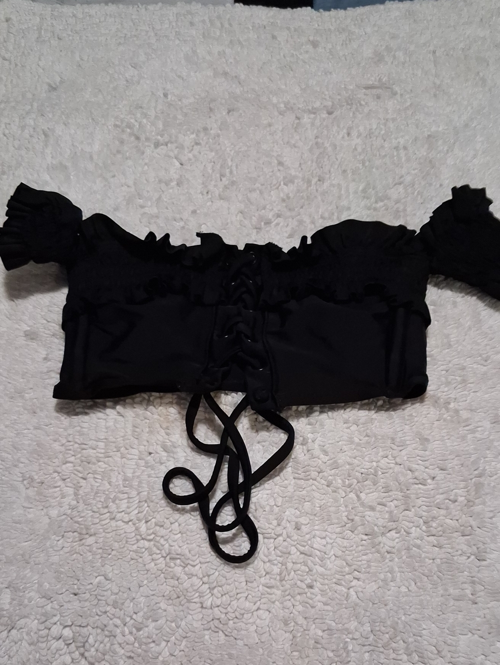Xhilaration Black Off-Shoulder Ruffle Lace-Up Bandeau